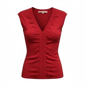 Max Studio Sleeveless V-Neck Ruched Shell in Red